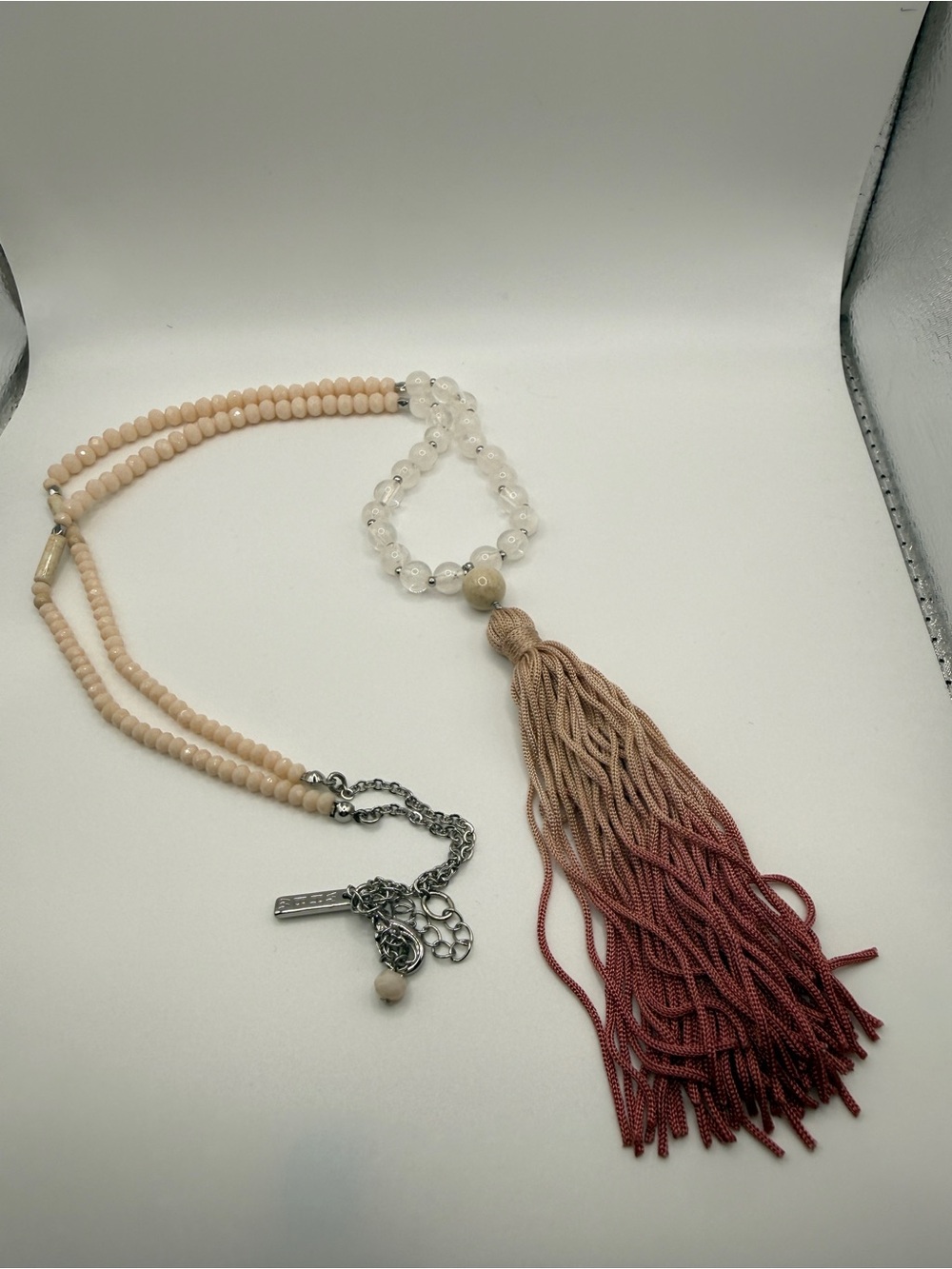 Beadedw Tassel Necklace in Peach and Ombre Pink by White House Black Market